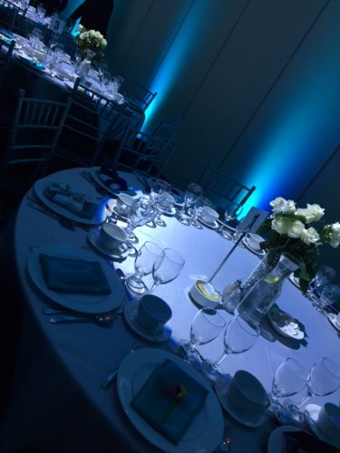 Social Event Blue Table Decor at Millennium Gardens