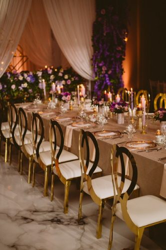 Gold Metallic Chairs for stunning Purple and Gold wedding