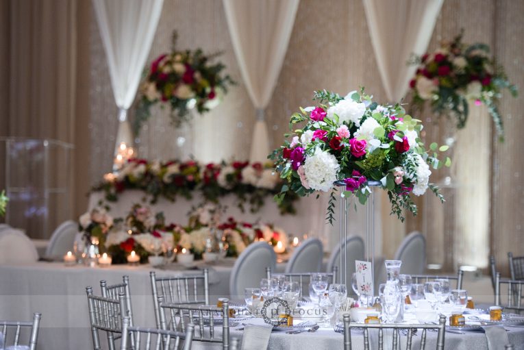 Rose Floral Wedding Decor with Silver Accents