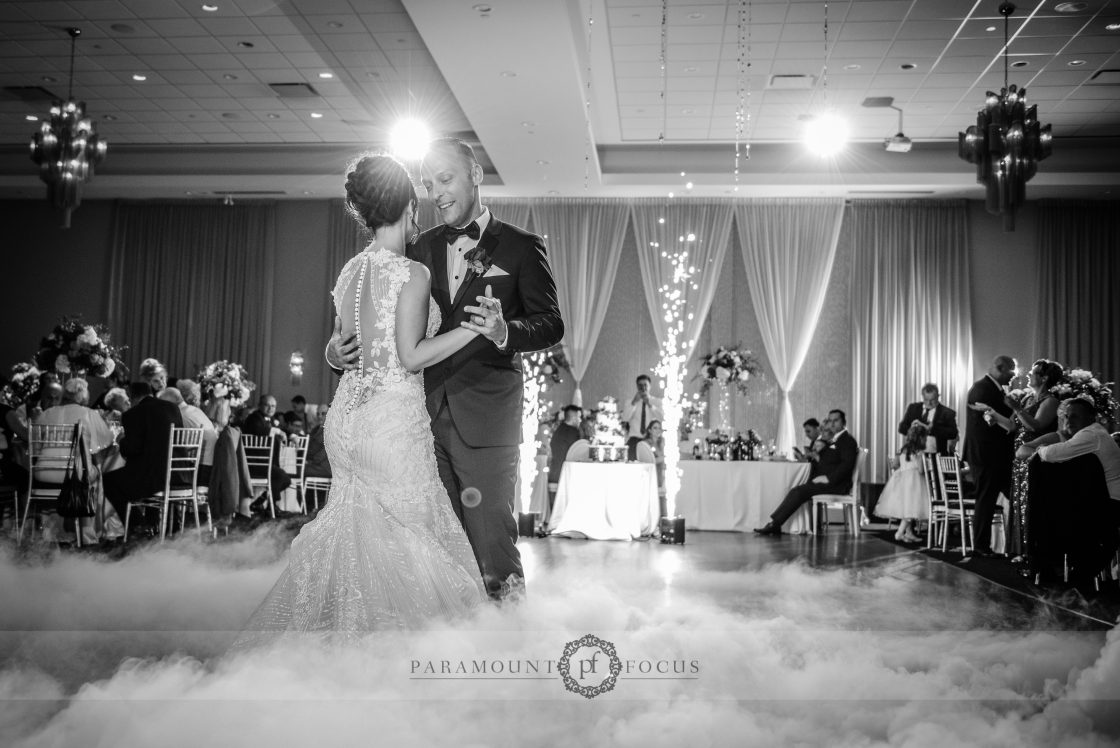 Bride and groom dancing