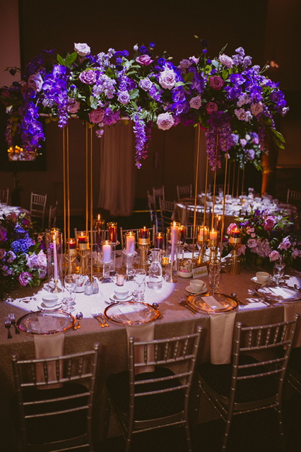 Purple and Gold Centrepieces wedding