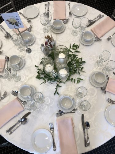 Social Event Pink and White Table Decor at Millennium Gardens