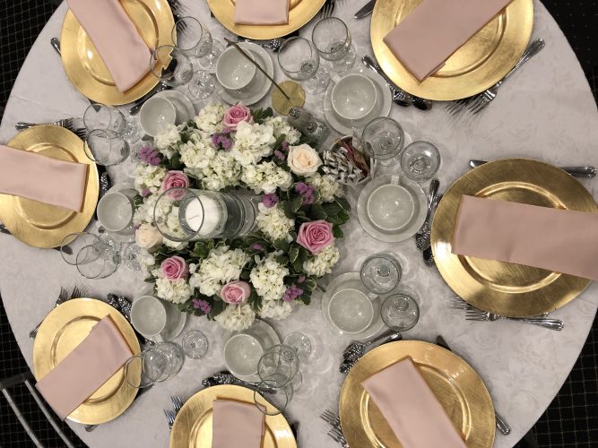 Social Event Pink and Gold Table Decor at Millennium Gardens