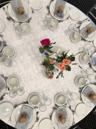 Social Event White Table Decor at Millennium Gardens